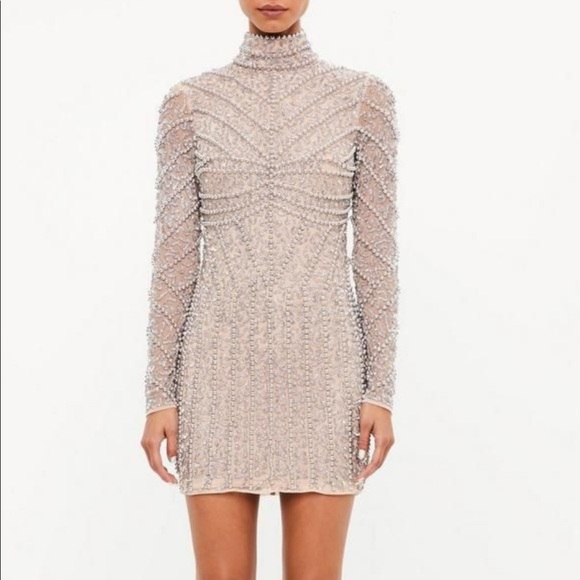 silver high neck dress